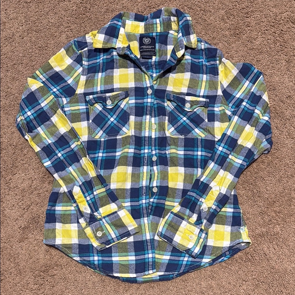 American Eagle Blue and Yellow Flannel Womens